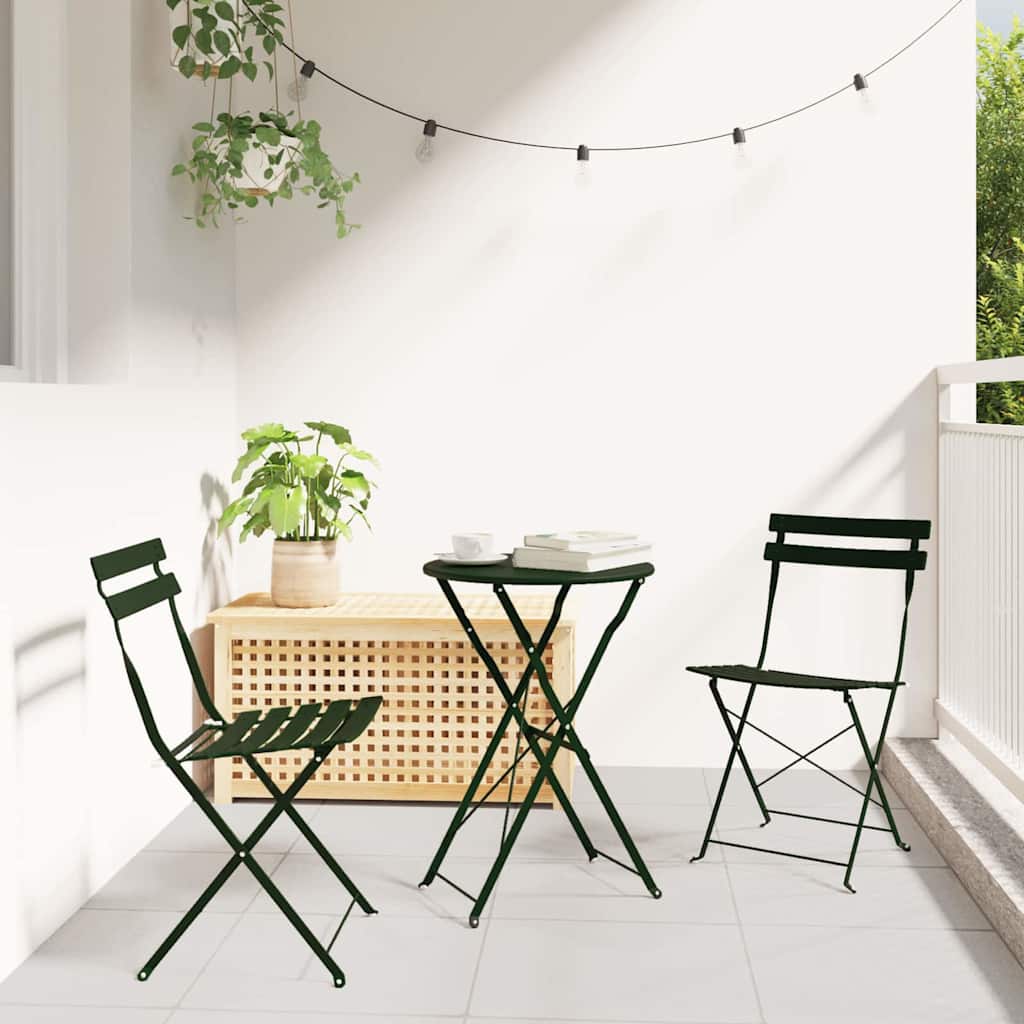 Folding Bistro Set 3 pcs Dark green Steel